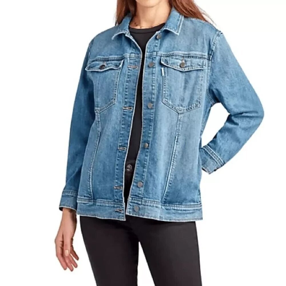Sam Edelman Women's The Tansy Denim Jacket Button Down Medium Wash NWT Size L